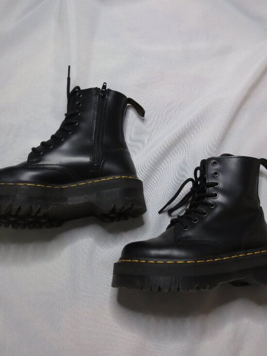 DR. MARTENS boots JADON air wair BLACK smooth leather COMBAT platform SIZE 4 main image 7